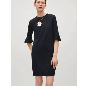 COS flare sleeved rayon blend crew neck knit dress navy blue small